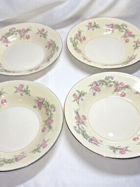 VTG Homer Laughlin Georgian China Heather Rose Lot of 4 Egg Shell 8" Bowl 1940's